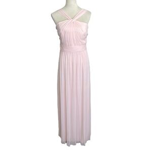 David's Bridal Soft Blush Pink Ruched Waist Halter Gown Women Size 12